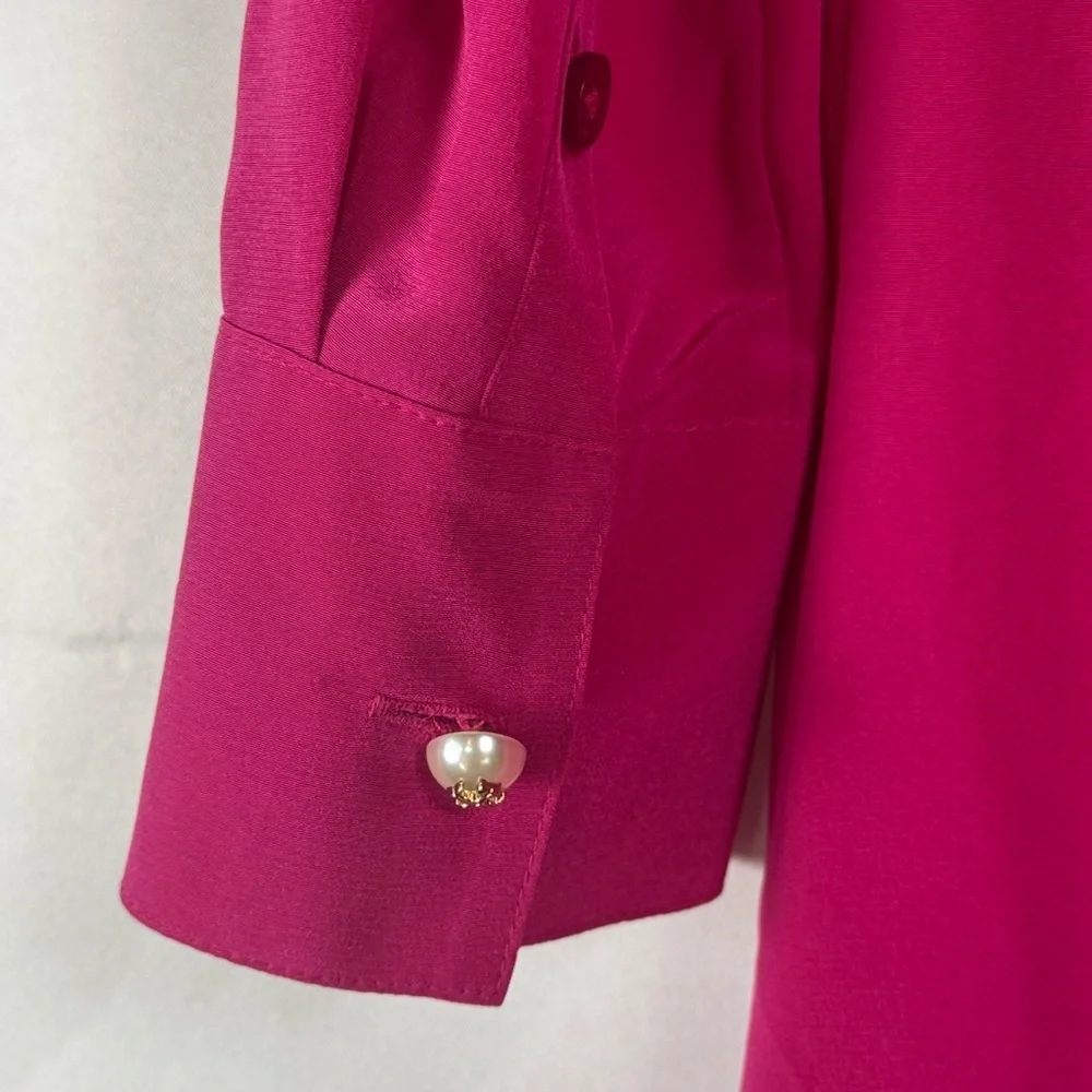 Tory Burch Hibiscus Flower Jane 100% Silk Dress Pink Ruffles Holiday Wedding 8 - Picture 8 of 12